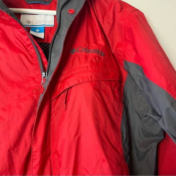 Columbia Men's Red Hooded Zip Us Rain Jacket Wind Breaker Small - Picture 4 of 10